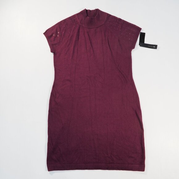 AB Studio Sweater Dress Womens Large Burgundy Studded Rhinestone Coquette Classy - Picture 9 of 9